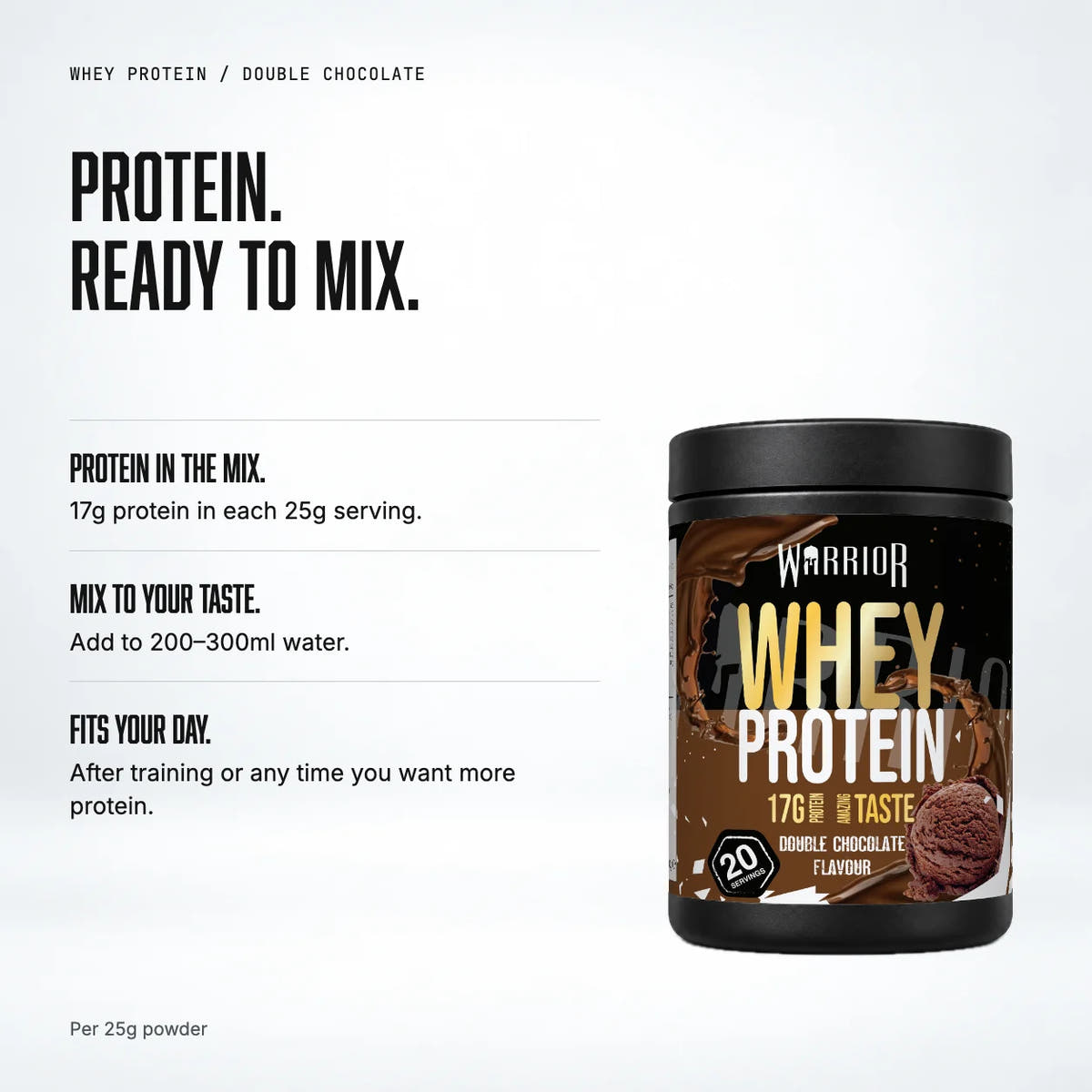 Warrior Whey Protein Powder – 500g, Double Chocolate: benefits