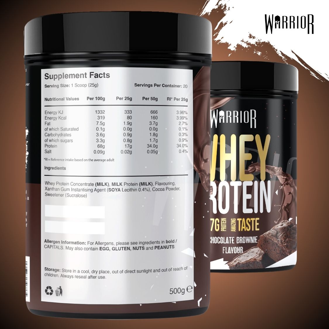 Warrior Whey Protein Powder – 500g | High Protein Shake for Muscle, Recovery & Lean Gains UK