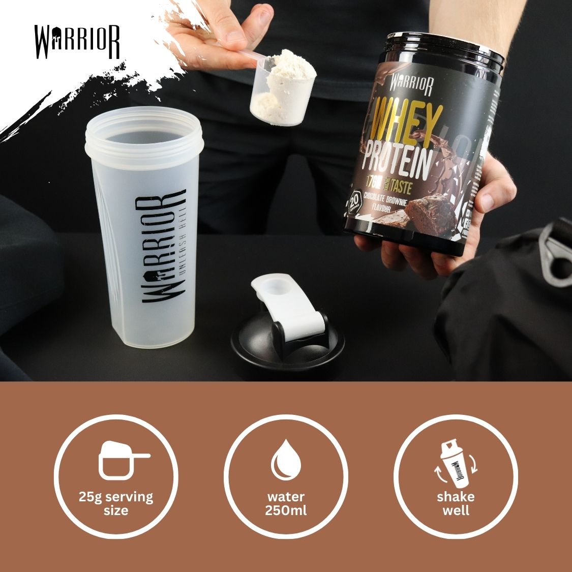 Warrior Whey Protein Powder – 500g | High Protein Shake for Muscle, Recovery & Lean Gains UK