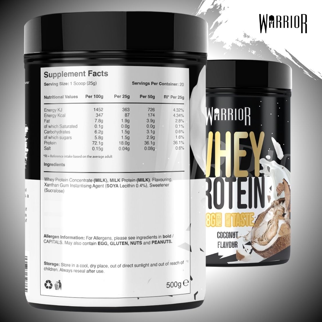 Warrior Whey Protein Powder – 500g | High Protein Shake for Muscle, Recovery & Lean Gains UK
