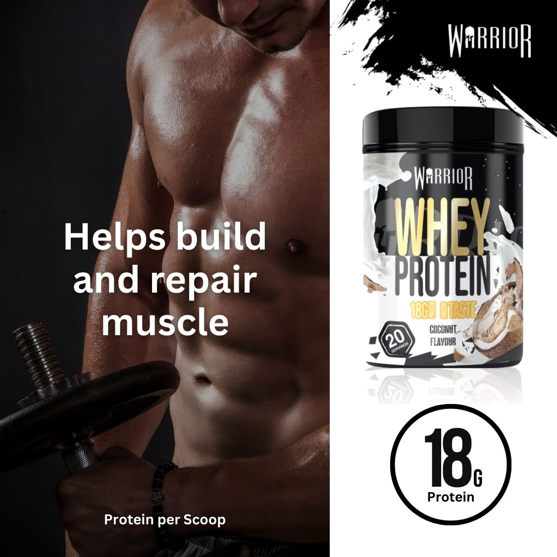 Warrior Whey Protein Powder – 500g | High Protein Shake for Muscle, Recovery & Lean Gains UK