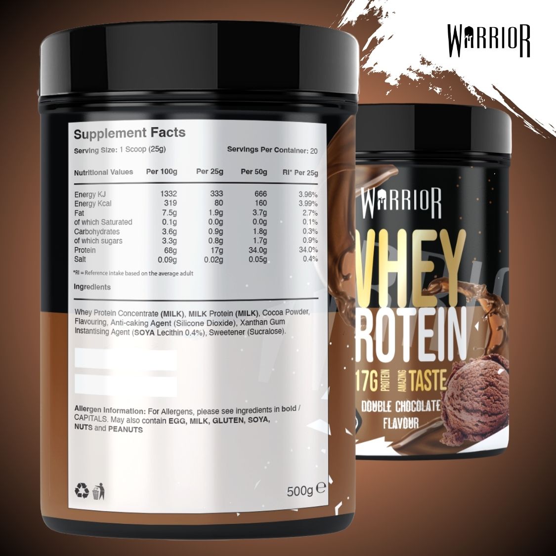 Warrior Whey Protein Powder – 500g | High Protein Shake for Muscle, Recovery & Lean Gains UK