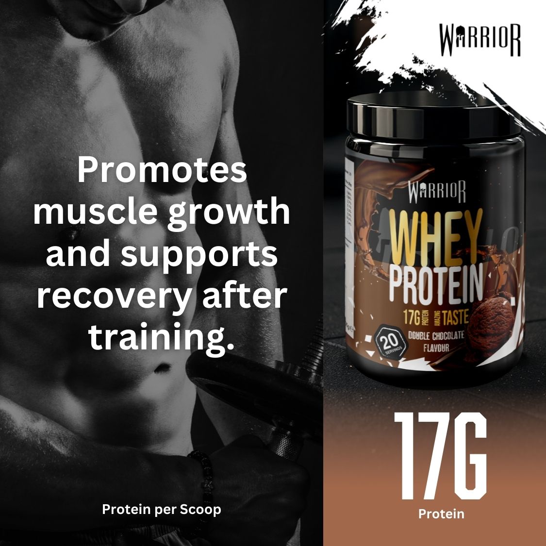 Warrior Whey Protein Powder – 500g | High Protein Shake for Muscle, Recovery & Lean Gains UK