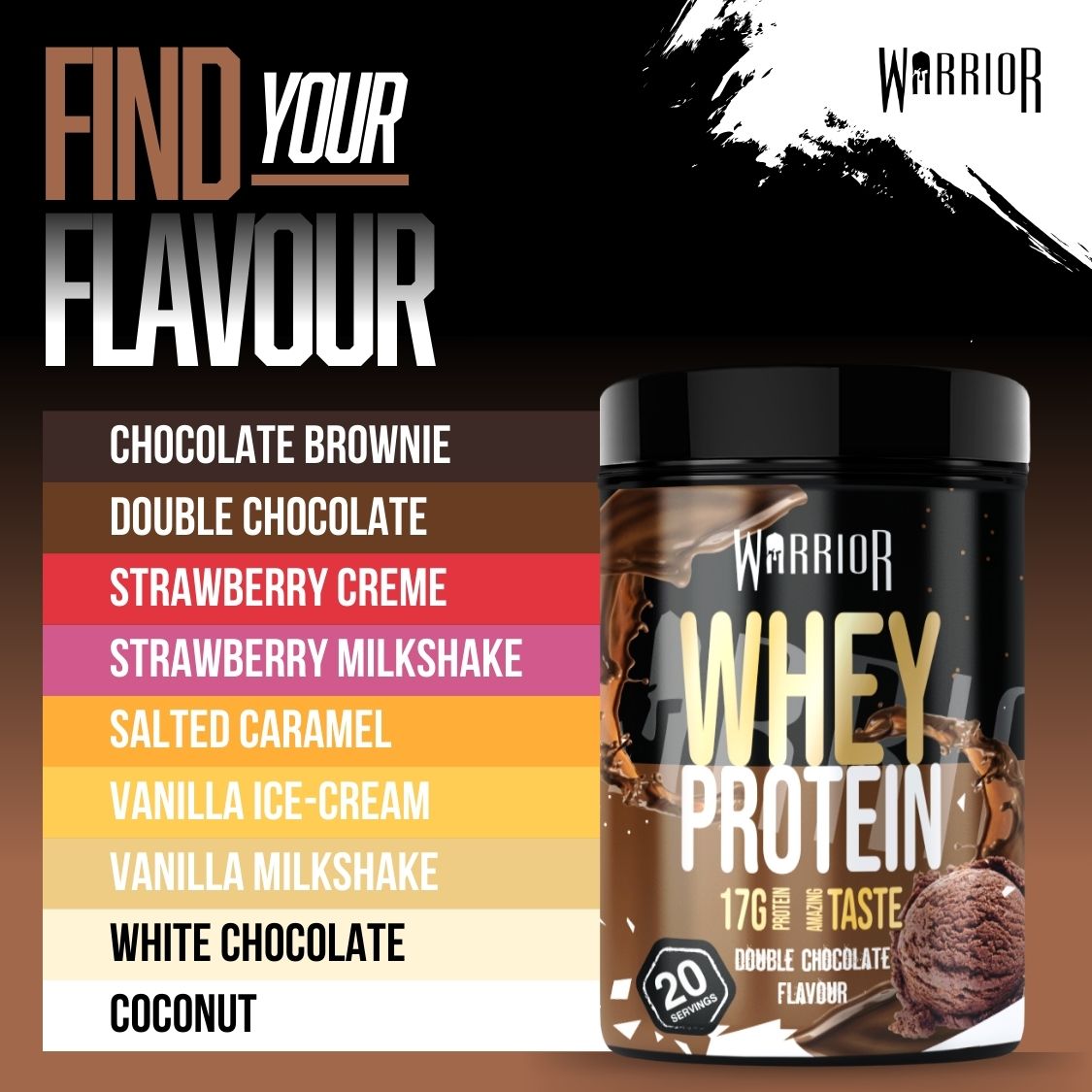 Warrior Whey Protein Powder – 500g | High Protein Shake for Muscle, Recovery & Lean Gains UK