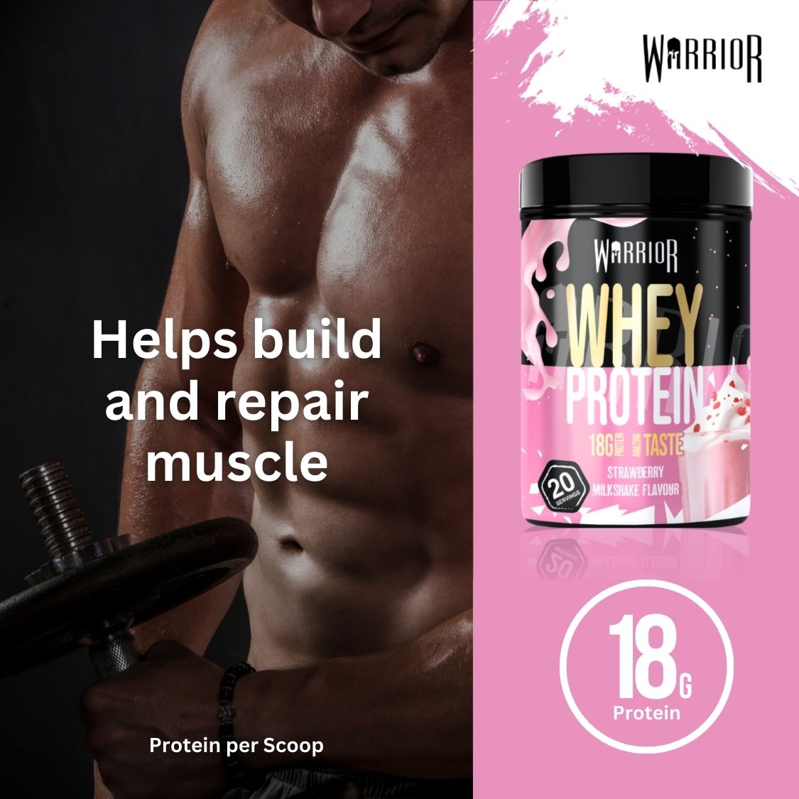 Warrior Whey Protein Powder – 500g | High Protein Shake for Muscle, Recovery & Lean Gains UK