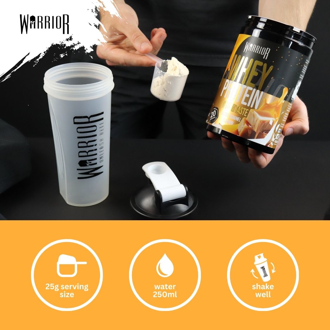 Warrior Whey Protein Powder – 500g | High Protein Shake for Muscle, Recovery & Lean Gains UK