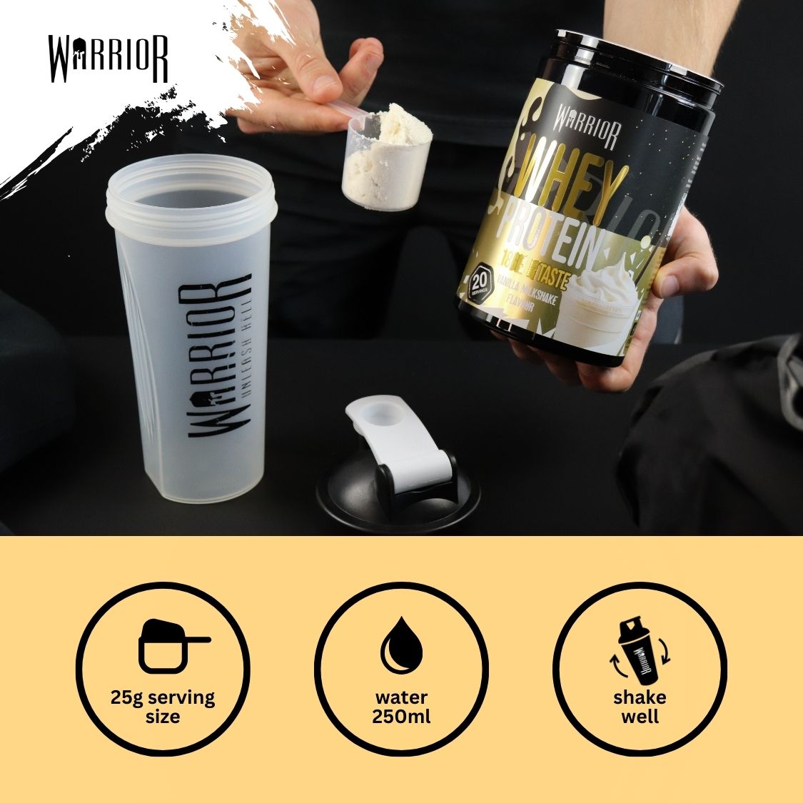 Warrior Whey Protein Powder – 500g | High Protein Shake for Muscle, Recovery & Lean Gains UK