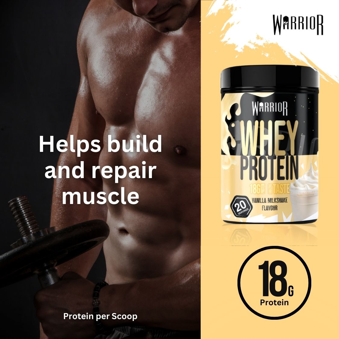 Warrior Whey Protein Powder – 500g | High Protein Shake for Muscle, Recovery & Lean Gains UK
