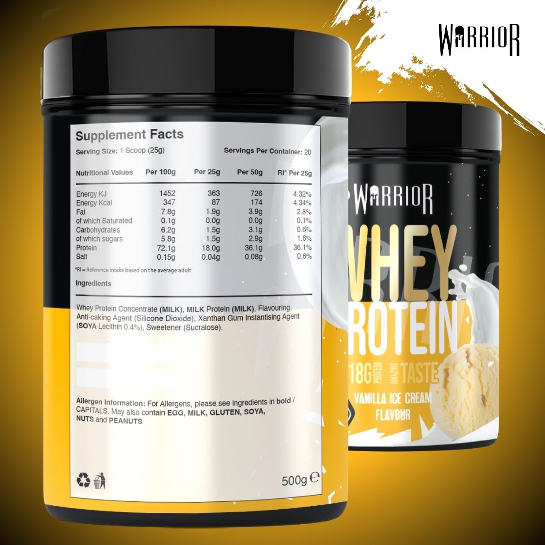 Warrior Whey Protein Powder – 500g | High Protein Shake for Muscle, Recovery & Lean Gains UK