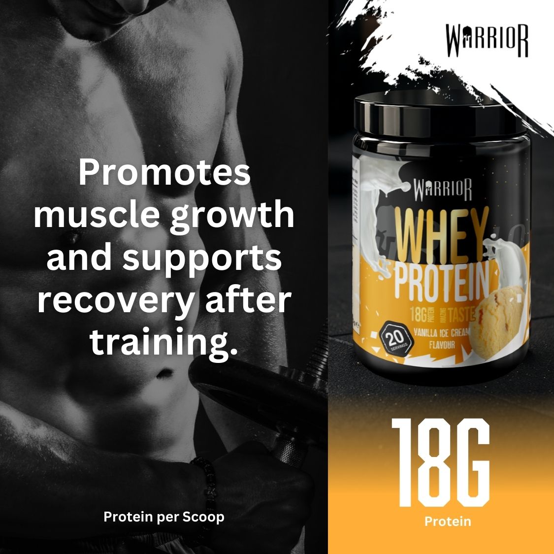 Warrior Whey Protein Powder – 500g | High Protein Shake for Muscle, Recovery & Lean Gains UK
