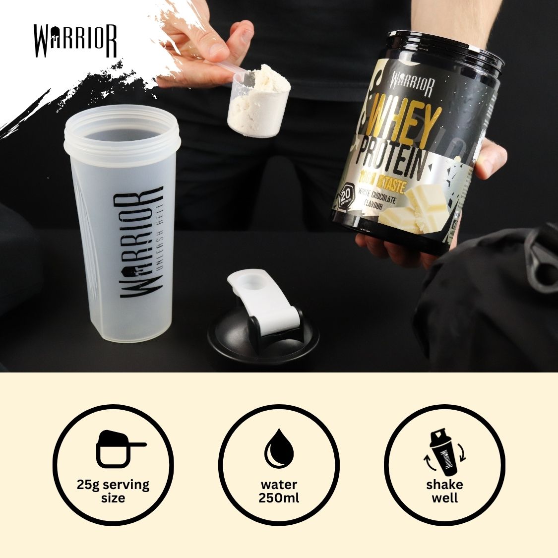 Warrior Whey Protein Powder – 500g | High Protein Shake for Muscle, Recovery & Lean Gains UK