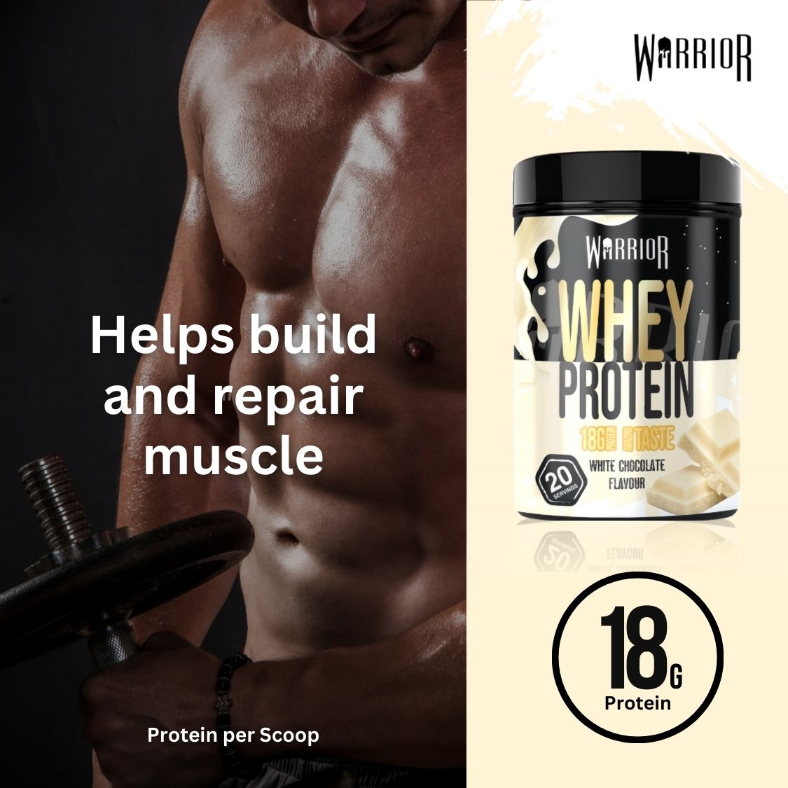 Warrior Whey Protein Powder – 500g | High Protein Shake for Muscle, Recovery & Lean Gains UK