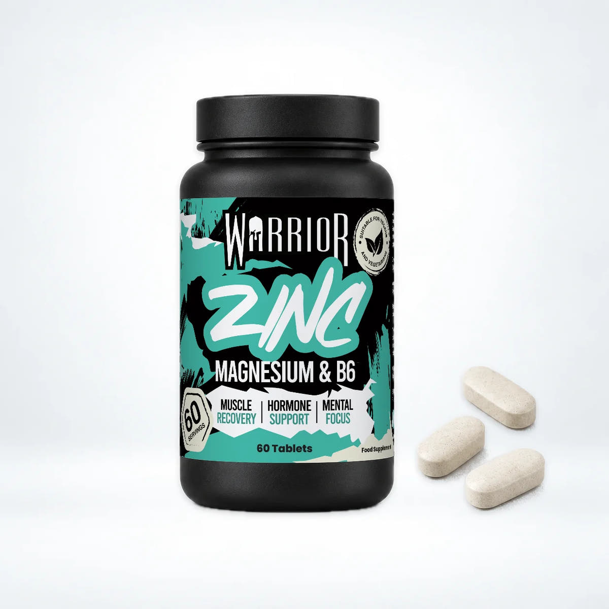 Warrior Zinc – Zinc, Magnesium & Vitamin B6 (60 Tablets): pack shot