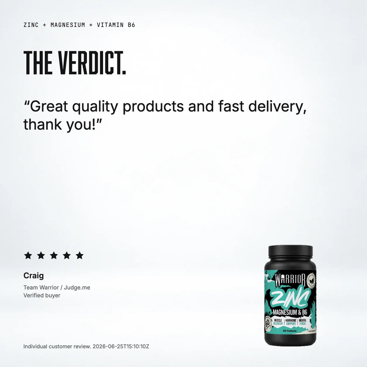 Warrior Zinc – Zinc, Magnesium & Vitamin B6 (60 Tablets): customer review