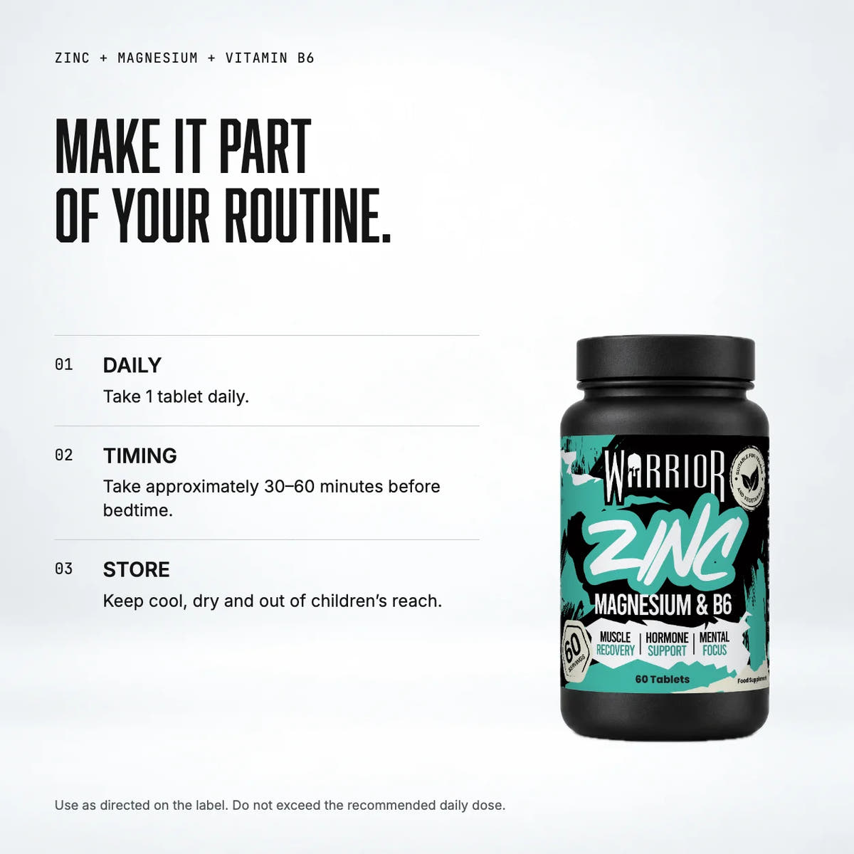Warrior Zinc – Zinc, Magnesium & Vitamin B6 (60 Tablets): when to take