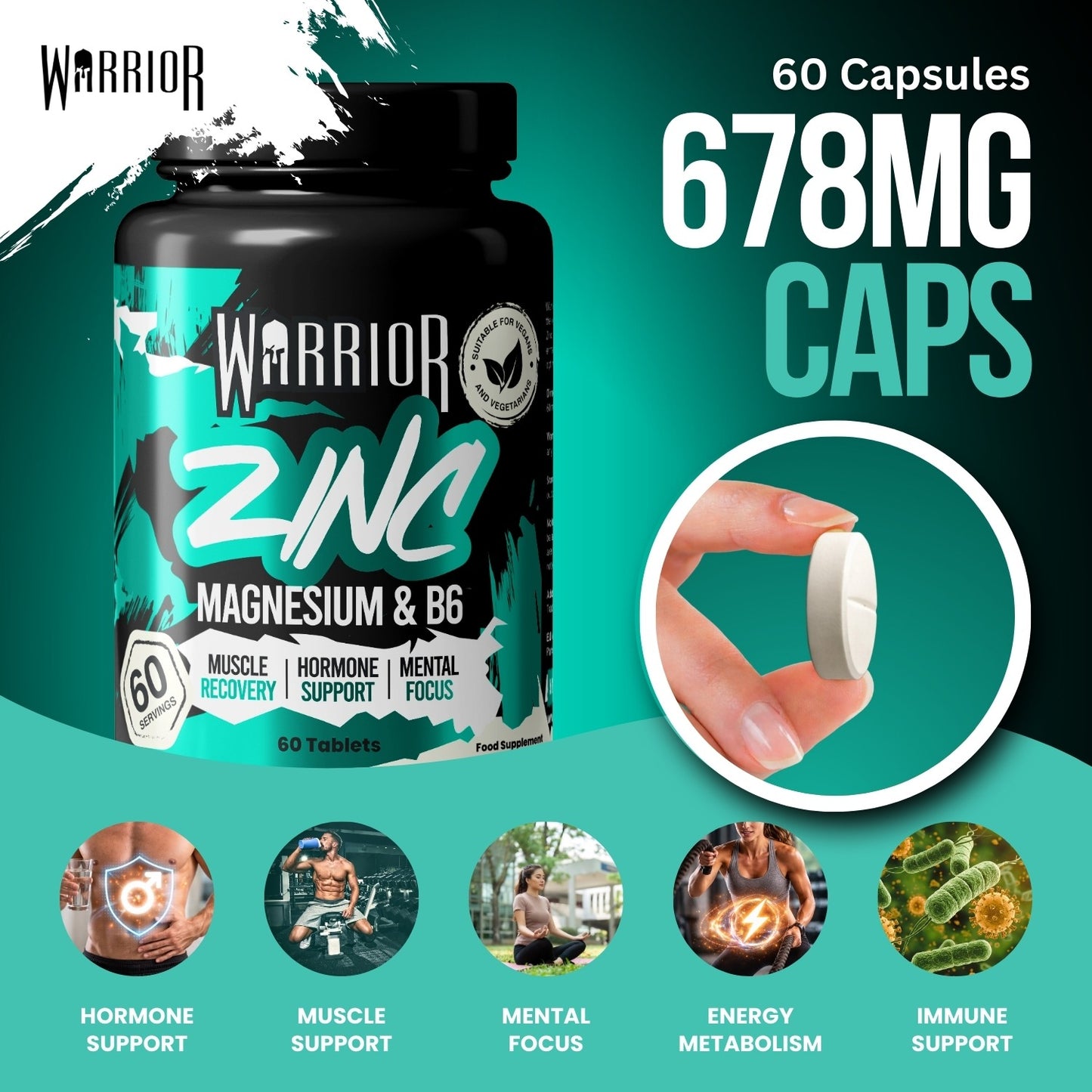Warrior Zinc – Zinc, Magnesium & Vitamin B6 (60 Tablets) | Sleep, Recovery & Natural Hormone Support