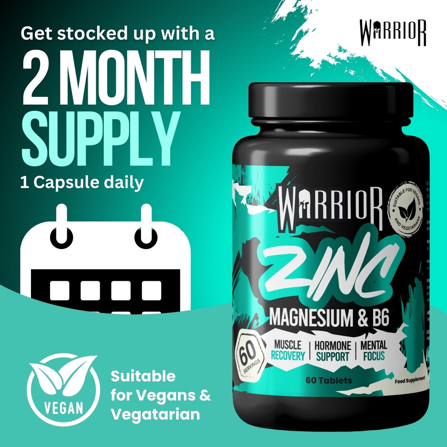 Warrior Zinc – Zinc, Magnesium & Vitamin B6 (60 Tablets) | Sleep, Recovery & Natural Hormone Support