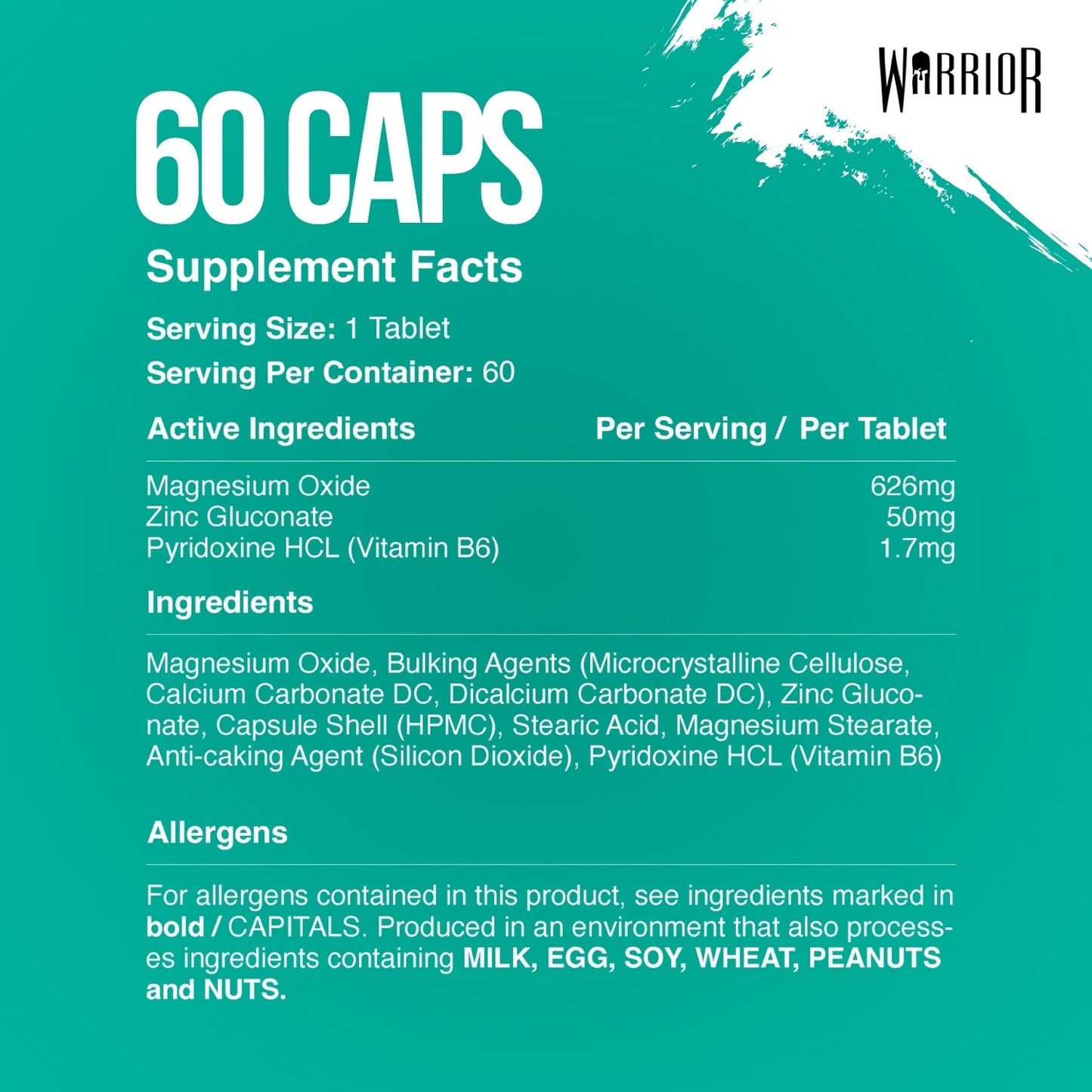 Warrior Zinc – Zinc, Magnesium & Vitamin B6 (60 Tablets) | Sleep, Recovery & Natural Hormone Support