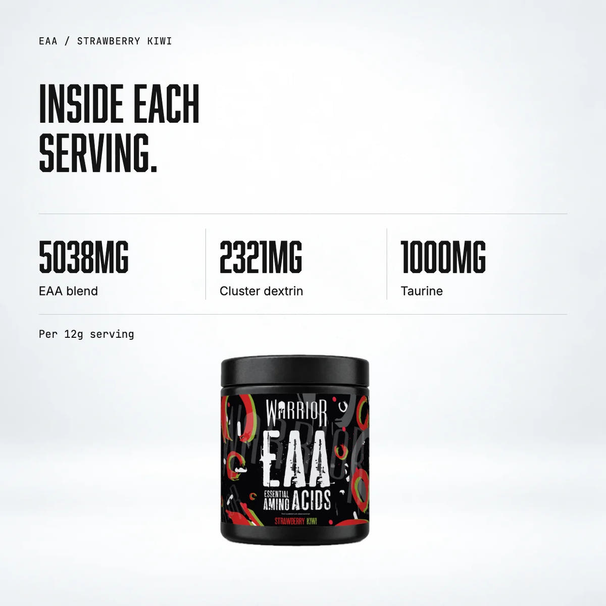 Warrior EAA Powder, Strawberry Kiwi: macro callout