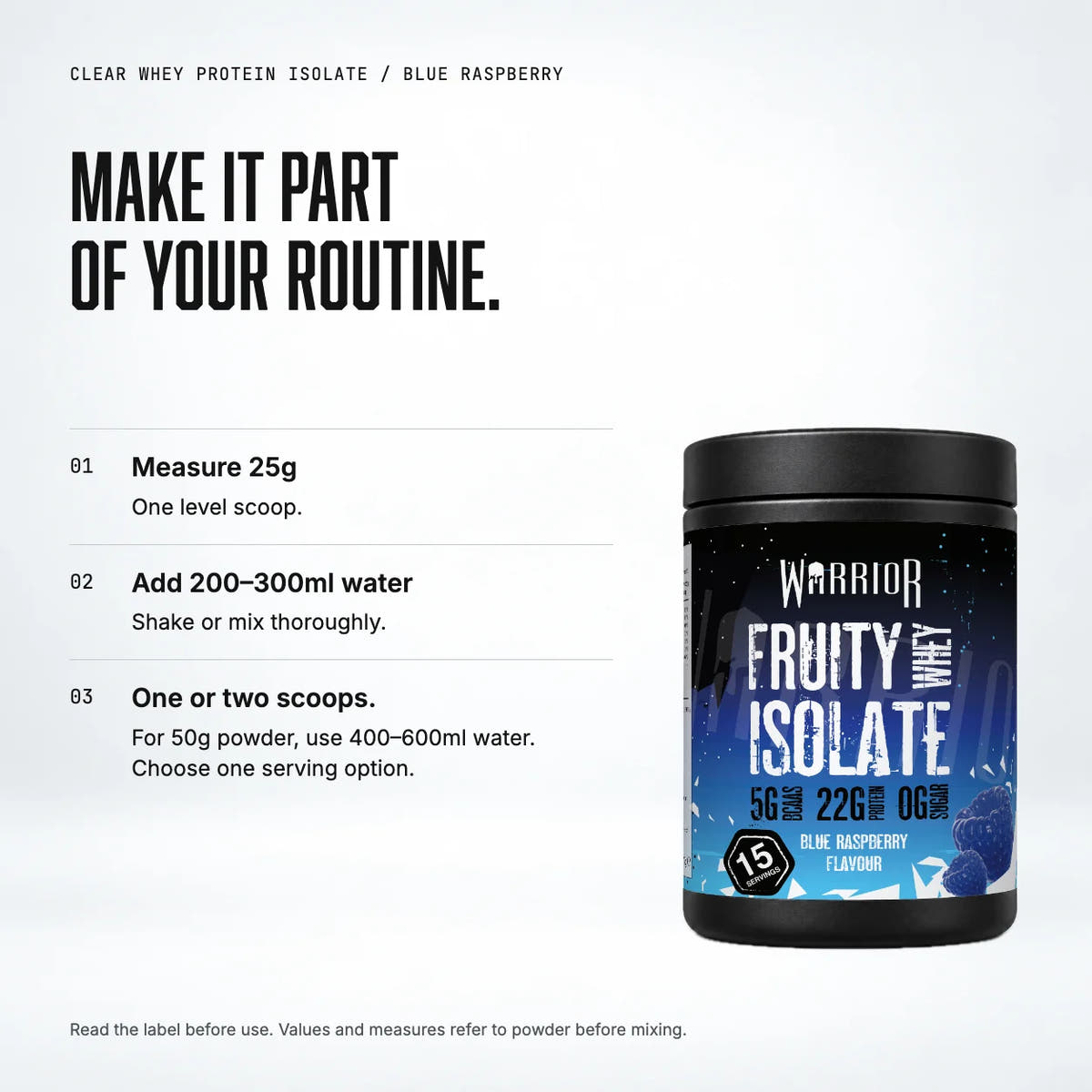 Warrior Clear Whey Protein Isolate – 22g Protein – 375g, Blue Raspberry: when to take