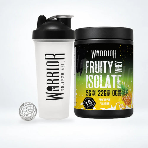Warrior Clear Whey Isolate Bundle: Clear Whey Isolate 375g Pineapple and a clear Warrior shaker
