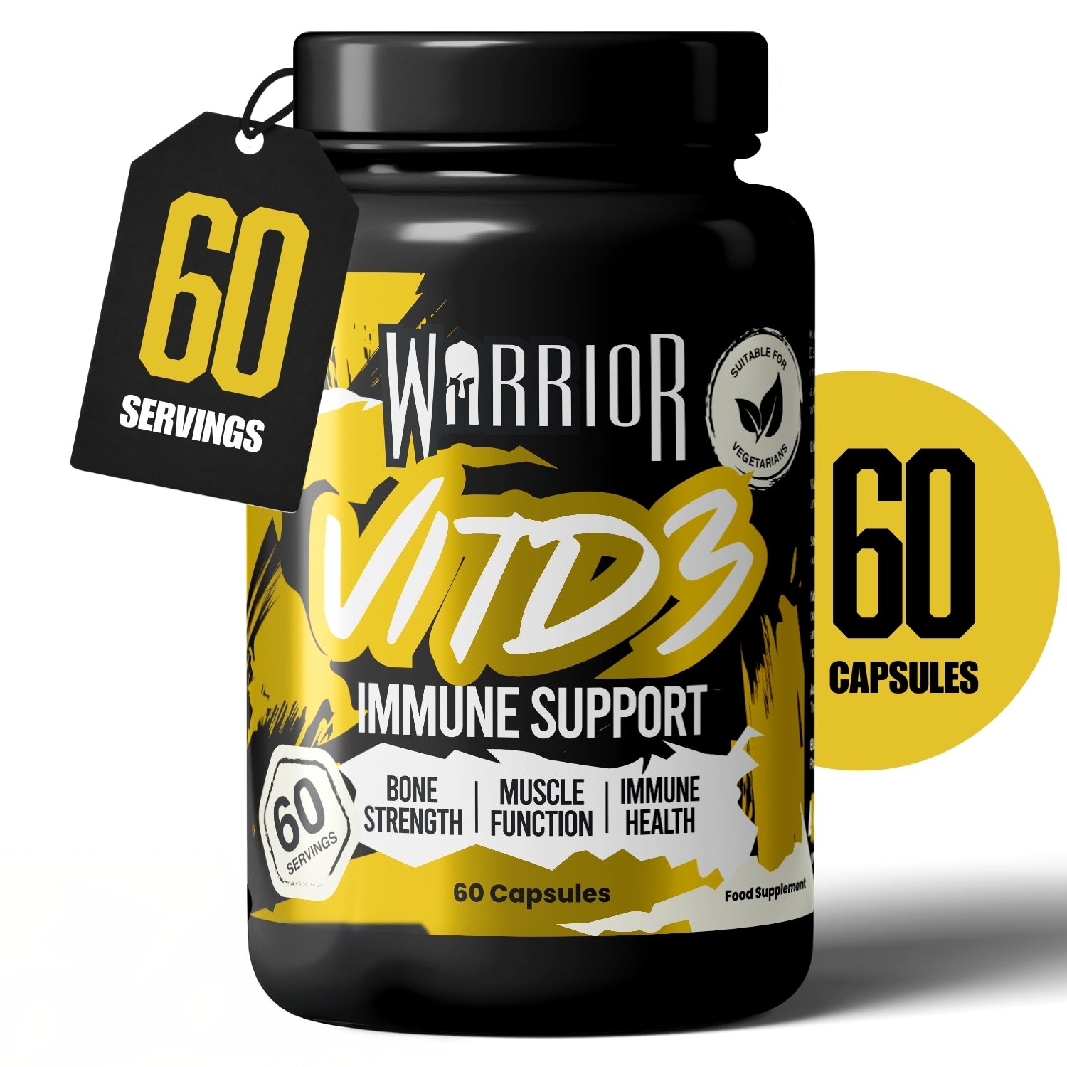 Warrior Vitamin D3 – 5000 IU (60 Tablets) | High Strength Immunity, Bone, Mood & Muscle Support