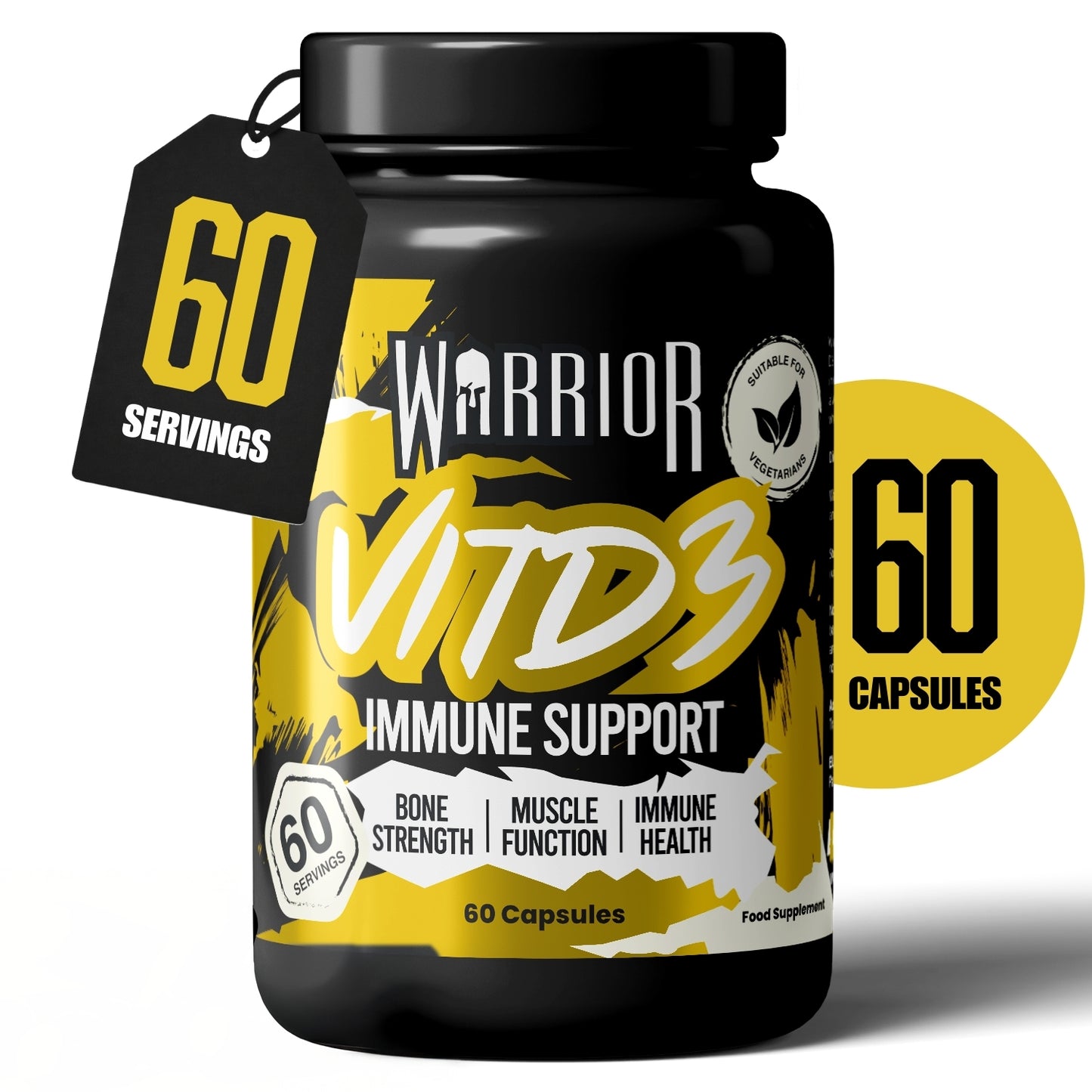 Warrior Vitamin D3 – 5000 IU (60 Tablets) | High Strength Immunity, Bone, Mood & Muscle Support