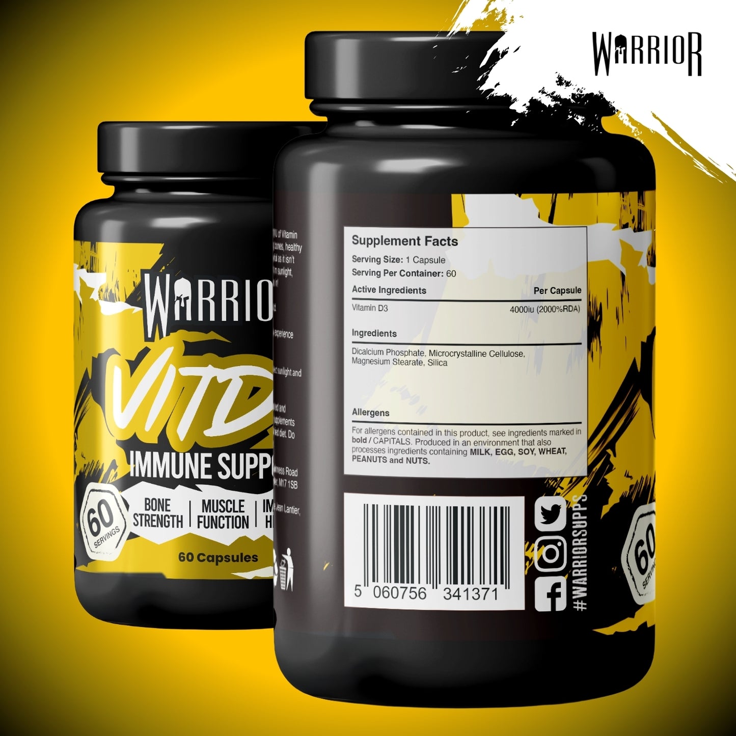 Warrior Vitamin D3 – 5000 IU (60 Tablets) | High Strength Immunity, Bone, Mood & Muscle Support