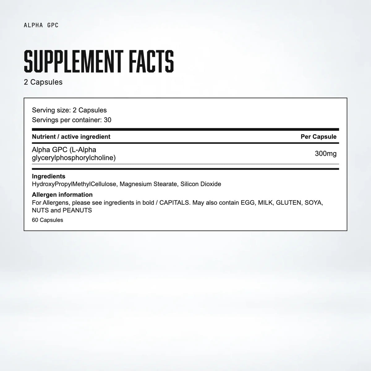 Warrior Alpha GPC 600mg – 60 Capsules: supplement facts
