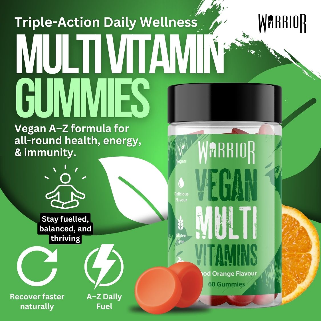 Warrior Vegan Multi Vitamin Gummies - 60 Orange Flavour Gummies