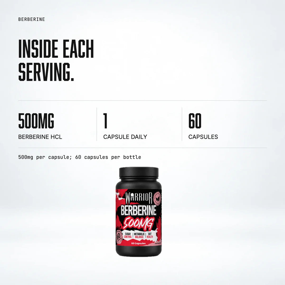 Warrior Berberine 500mg – 60 Vegan Capsules: macro callout