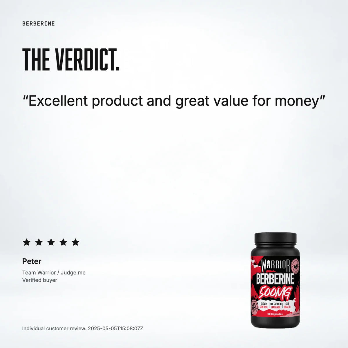 Warrior Berberine 500mg – 60 Vegan Capsules: customer review