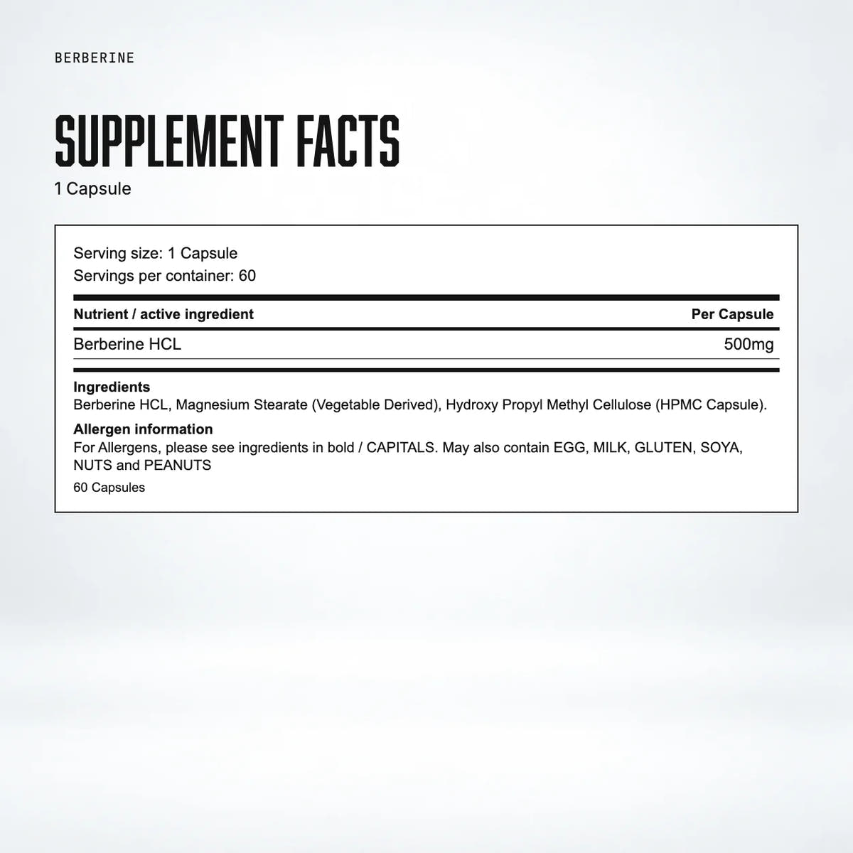 Warrior Berberine 500mg – 60 Vegan Capsules: supplement facts