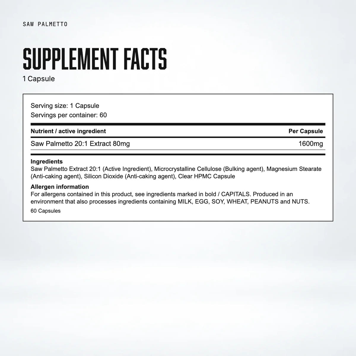 Warrior Saw Palmetto: supplement facts