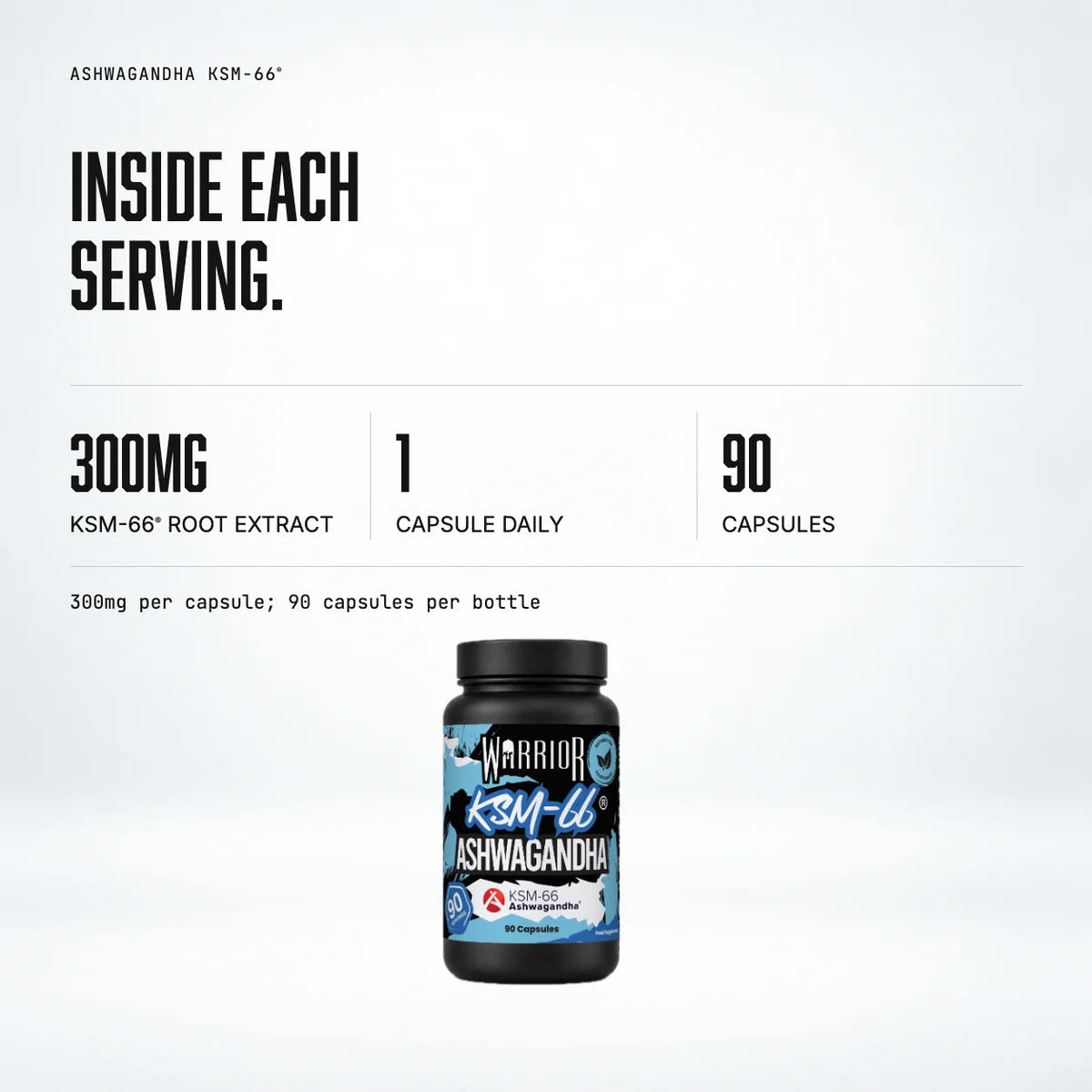 Warrior Ashwagandha KSM-66® 300mg – 90 Capsules: macro callout