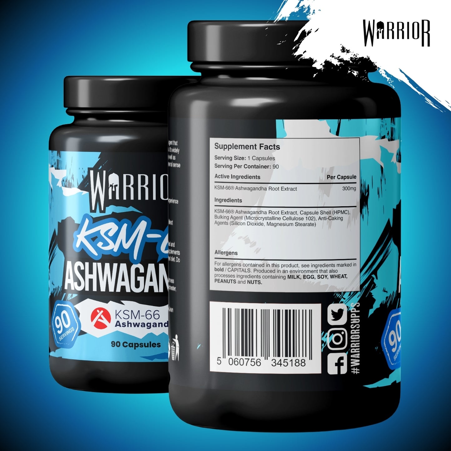 Warrior Ashwagandha 300mg – Stress Relief, Testosterone & Recovery Support | 90 Capsules (UK Made)