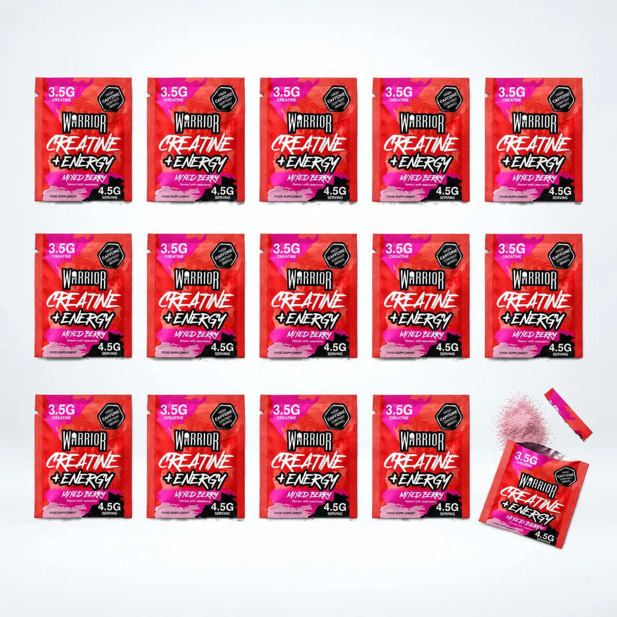Warrior Creatine Plus Energy – 15 Sachet Pack (30 Servings), Mixed Berry: image