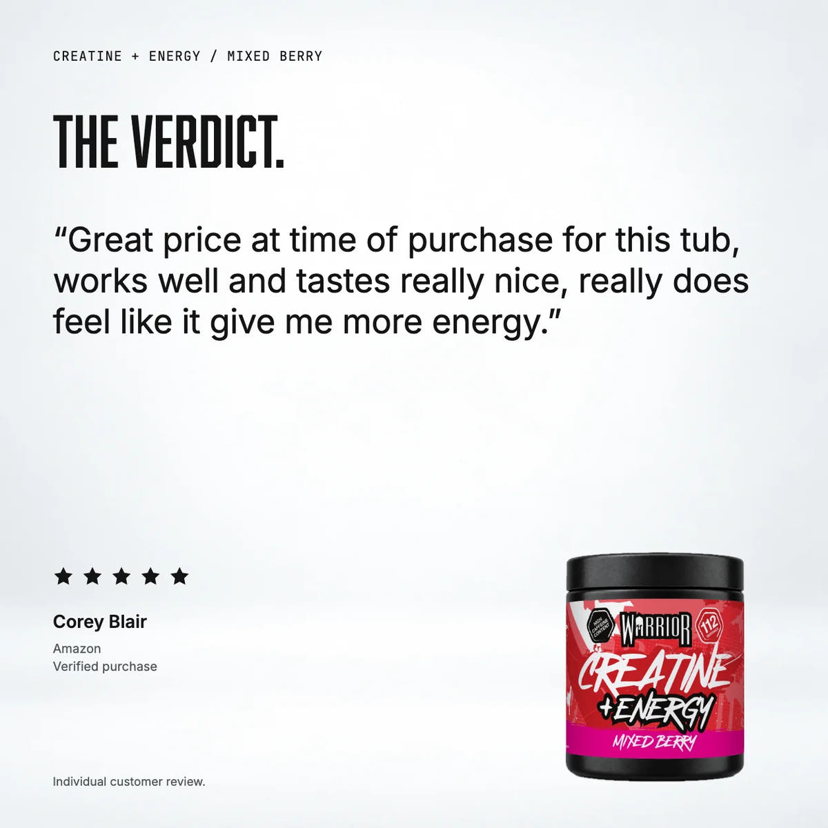 Warrior Creatine Plus Energy, Mixed Berry: customer review