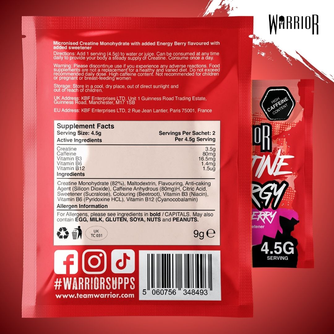 Warrior Creatine Plus Energy – 15 Sachet Pack (30 Servings)