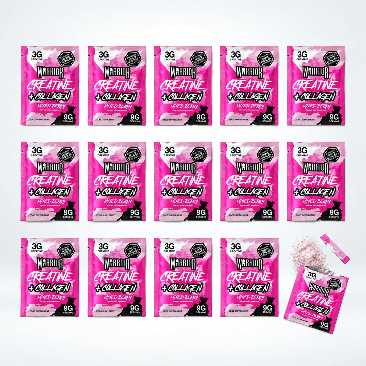 Warrior Creatine Plus Collagen – 15 Sachet Pack (30 Servings), Mixed Berry: image