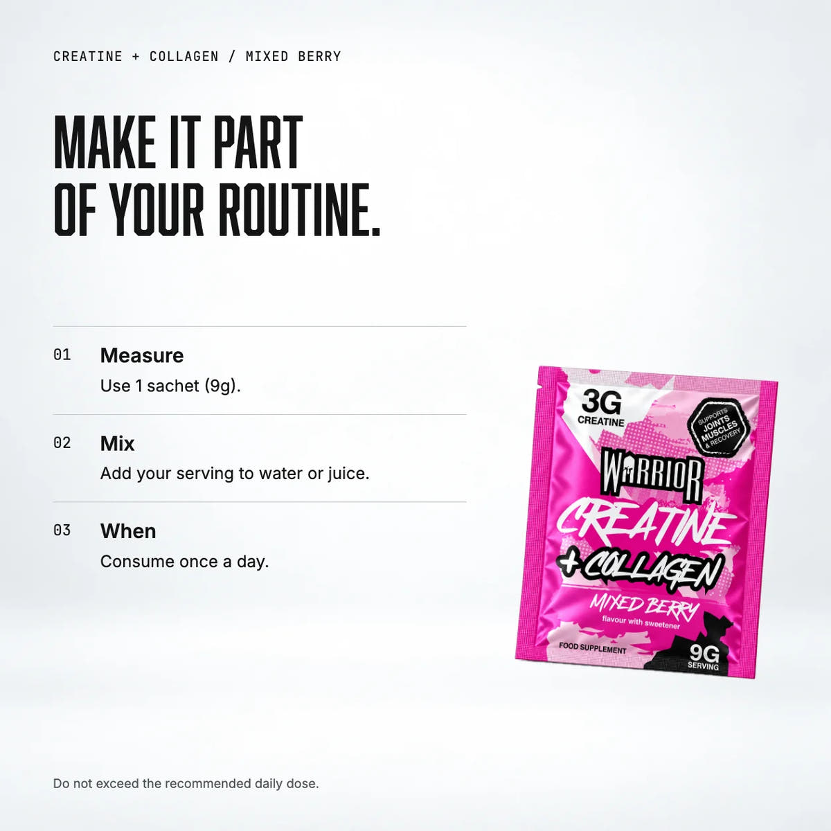 Warrior Creatine Plus Collagen – 15 Sachet Pack (30 Servings), Mixed Berry: when to take