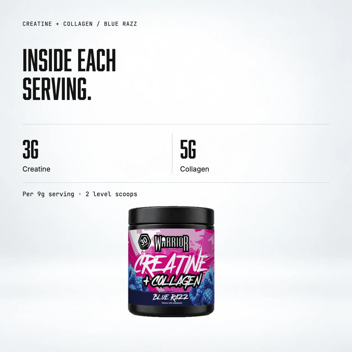 Warrior Creatine Plus Collagen, Blue Razz: macro callout