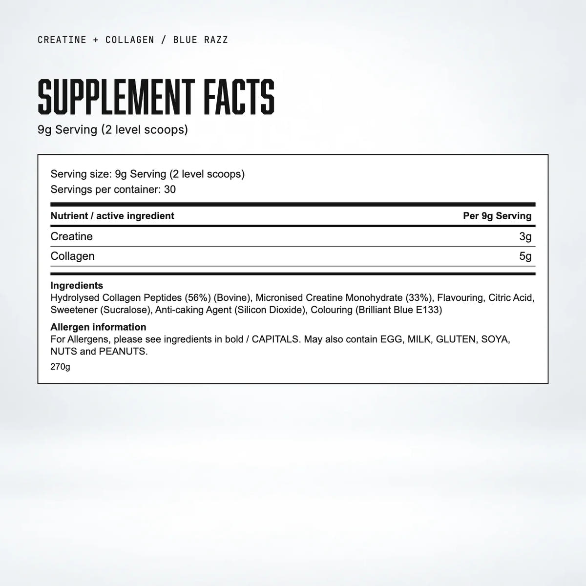 Warrior Creatine Plus Collagen, Blue Razz: supplement facts