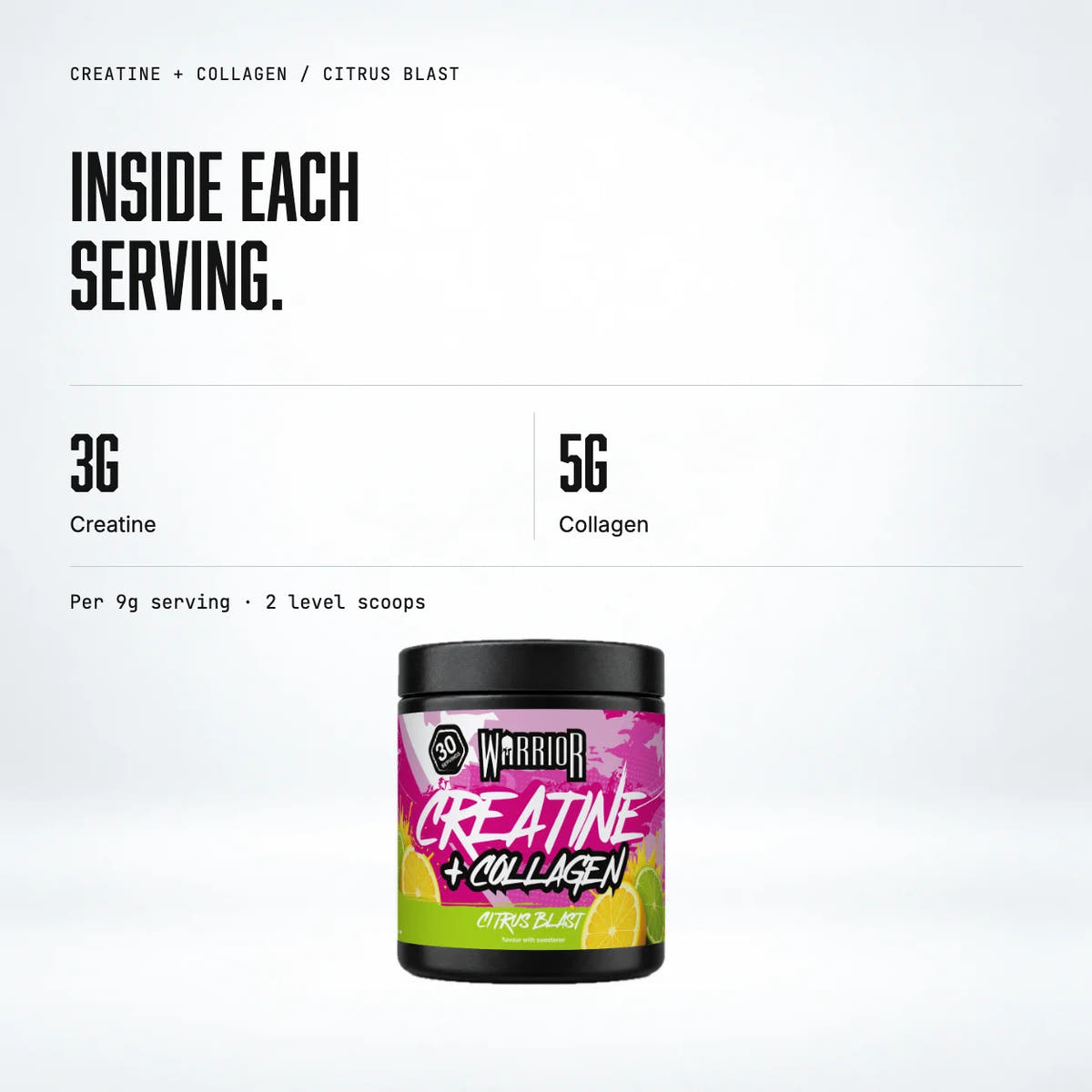 Warrior Creatine Plus Collagen, Citrus Blast: macro callout