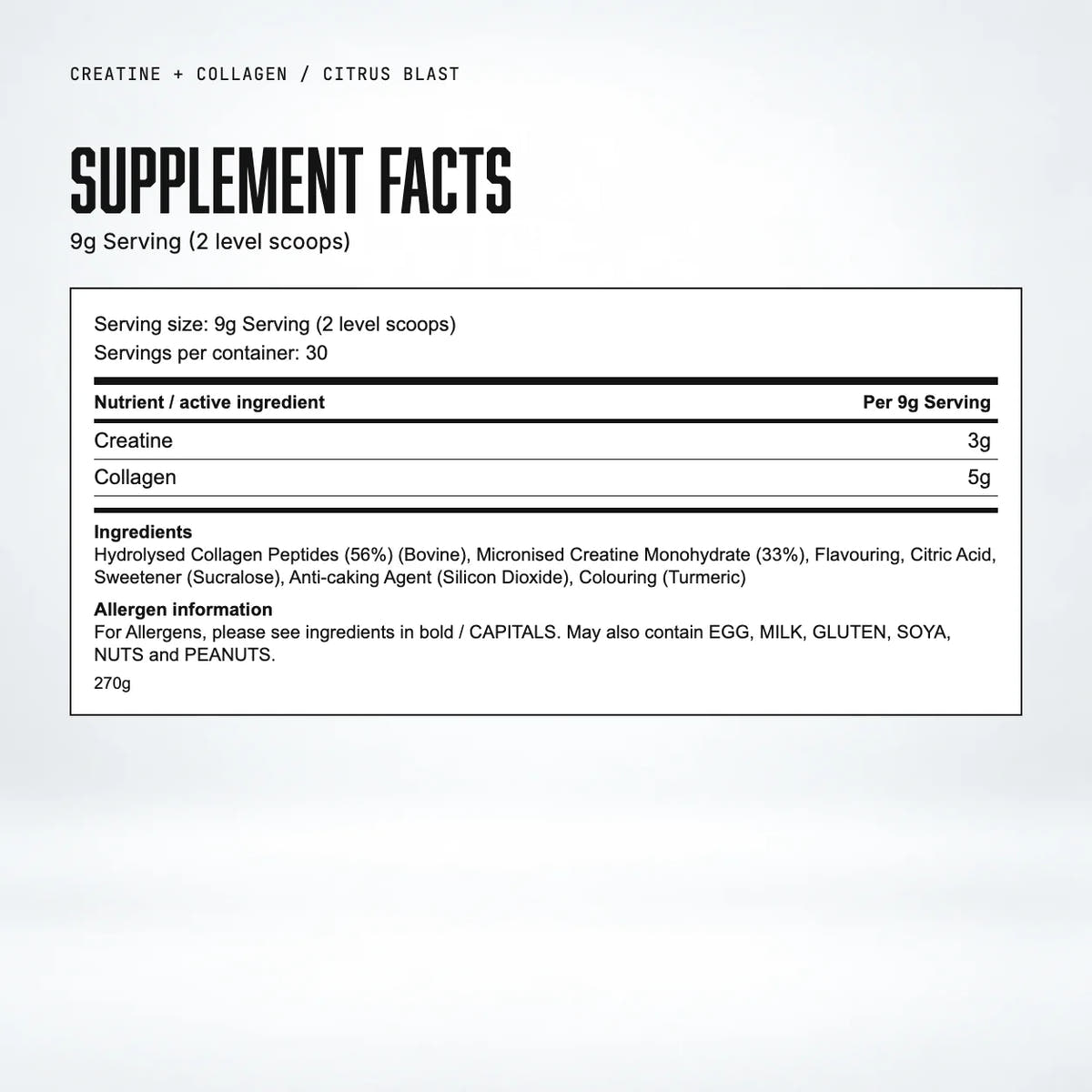 Warrior Creatine Plus Collagen, Citrus Blast: supplement facts