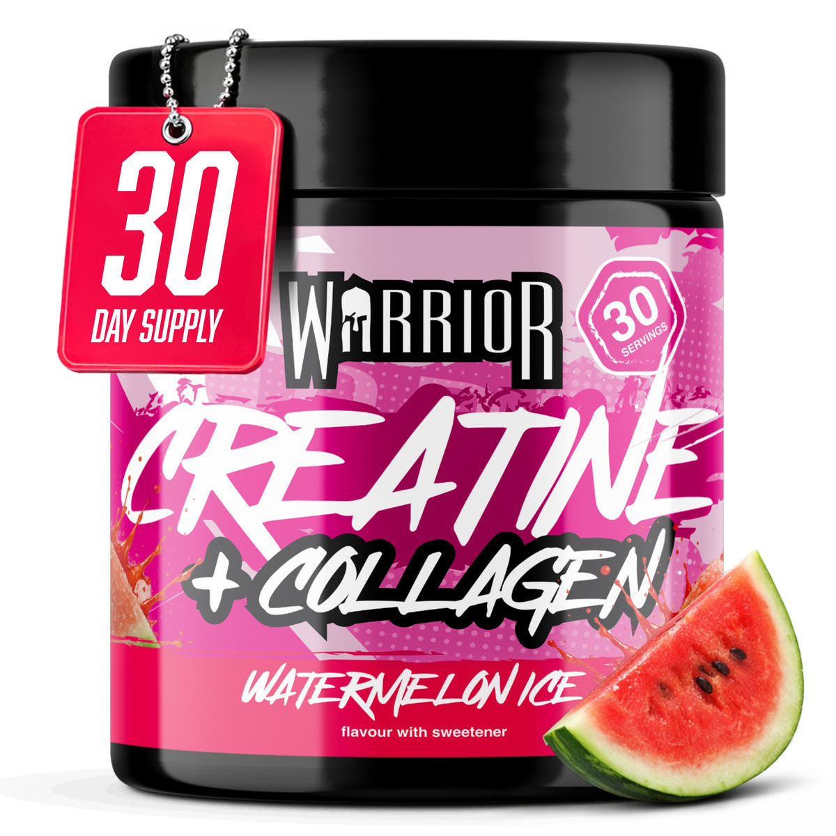 Warrior Creatine Plus Collagen tub, Watermelon Ice flavour, 30 day supply