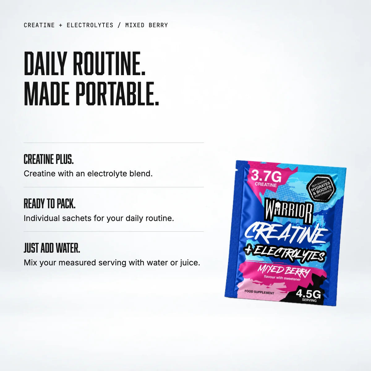 Warrior Creatine Plus Electrolytes – 15 Sachet Pack (30 Servings), Mixed Berry: benefits