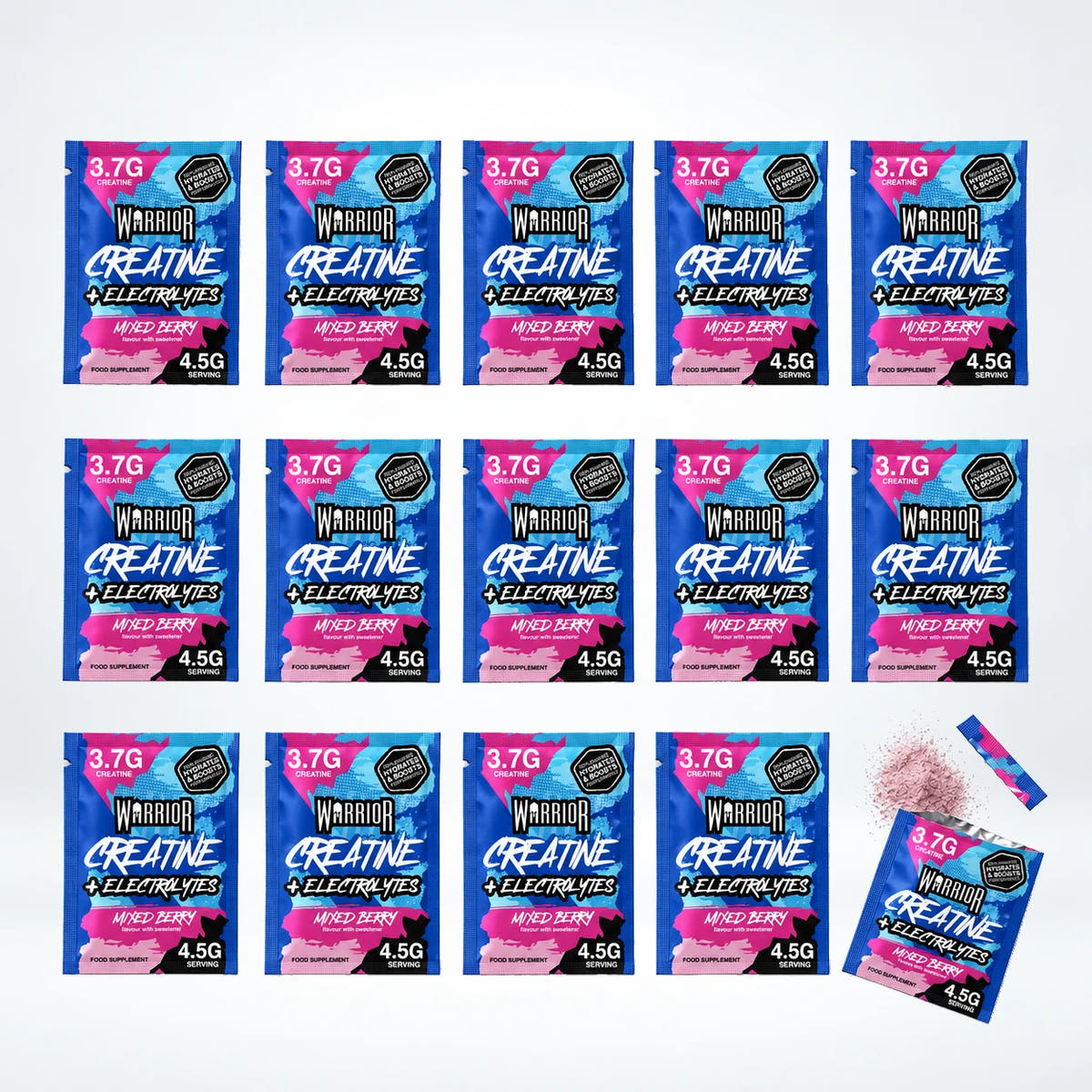 Warrior Creatine Plus Electrolytes – 15 Sachet Pack (30 Servings), Mixed Berry: image