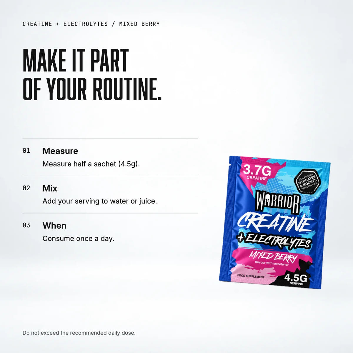 Warrior Creatine Plus Electrolytes – 15 Sachet Pack (30 Servings), Mixed Berry: when to take