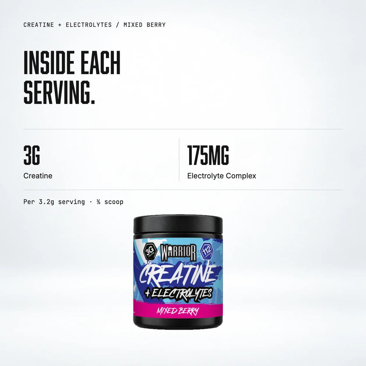 Warrior Creatine Plus Electrolytes, Mixed Berry: macro callout